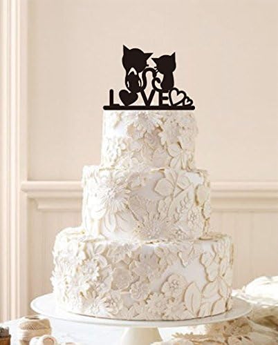 Personalized Custom Love Cake Topper, Sweet Love Heart with Two Cut Cats Silhouette Topper, Funny Cake Topper.