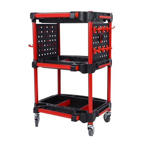 Natudeco Car Detailing Tool Cart 3 Tiers Detailing Storage Trolley Multipurpose Mobile Storage Organizer Car Wash Detail Trolley for Car Washes and Garages