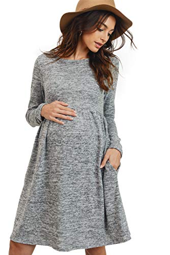 Hello Miz Women's Maternity Sweater Knit Dress With Pocket (Heather Gray, M) #TOP20