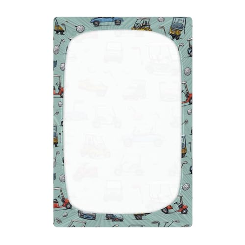 Image of Golf Car Crib Sheets Soft Breathable Fitted Baby Crib Sheets Mattress Cover for Girls Boys, 52 inch x 28 inch x 9 inch