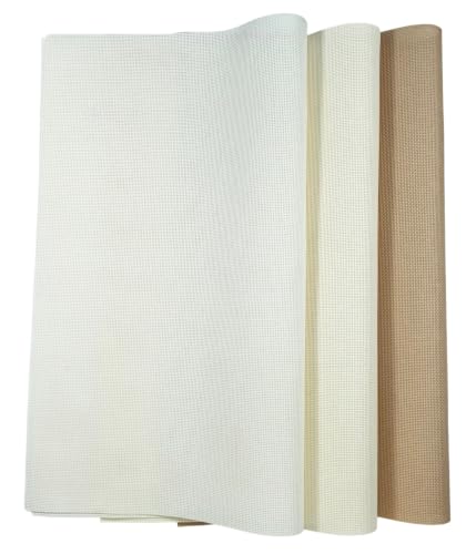 Image of KCS 3 pc of 15 inch x 18 inch(38cmx45cm) 18 Count Cross Stitch Cotton Aida Cloth Needlework Rolled Fabric Box,18CT,Antique White +Cream+Khaki