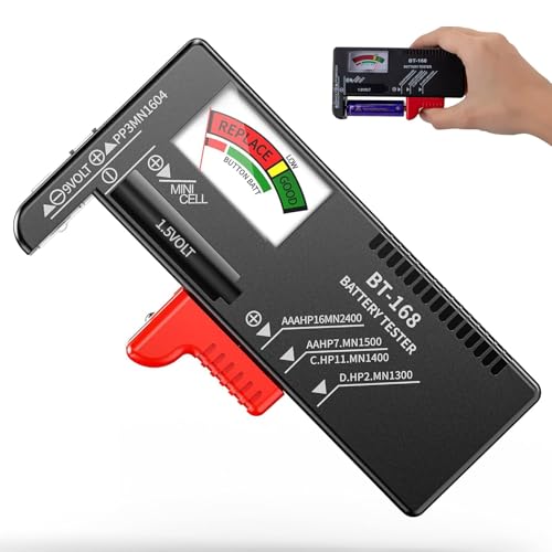 Comprobador de Pilas,Probador de la Batería,Probador Universal de Batería para pilas AA AAA C D 9V 1.5V y Célula del Botón (Negro)
