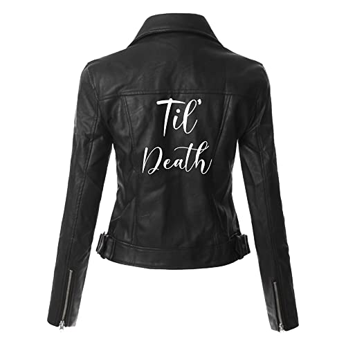Til Death Leather Jacket, Bride to Be Wedding Moto Faux Leather Jacket for Her, Womens Bachelorette Jacket