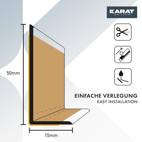 KARAT Weichsockelleiste 50 x 15mm, 25 Meter - selbstklebende Rückseite - Sockelleiste aus PVC für Küche und Bad, Knickleiste Klebeleisten individuell zuschneidbar (Eiche, Oslo)