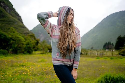 Image of Womens Alpaca Zip Up Hoodie Sweater - Soft Warm Knit Jacket with Hood - Boho Winter Cardigan for Women