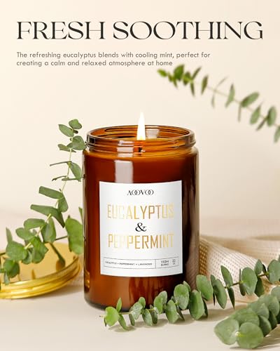 Image of AOOVOO Eucalyptus Mint Candle - Large Scented Soy Wax Aromatherapy Candle, 22oz