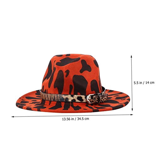 LIFKOME 1Pc Ladies Leopard Print Flat Brim Jazz Hat with Buckle Belt Fashionable Fedora for Parties Events and Cosplay Windproof Breathable All Season Accessory for Women Red2