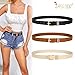JASGOOD 3 Pack Women Belts For Jeans Dresses Pants Ladies Faux Leather Waist Belt with Gold Buckle(Black+Brown+Beige Gold Buckle)