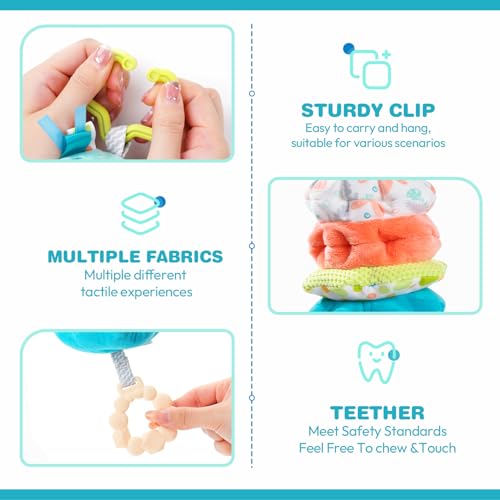 Image of Jollybaby Baby Musical Pull String Hanging Toy for Stroller Car Seat Crib Play Gym, Plush Stuffed Whale Toy for Carseat with Music Teether Crinkle Paper, Sensory Toy for 0-6-12-18 Months Baby Gift