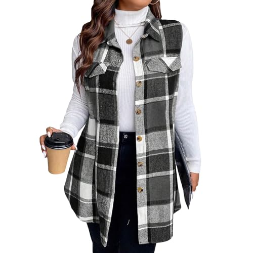 Vest for Women 2025 Sleeveless Plaid Flannel Vest Button Front Lapel Neck Jacket Fall Winter Waistcoat with Pockets