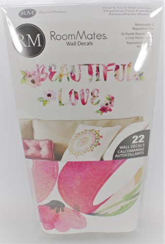 RoomMates Beautiful Love Watercolor Quote Wall Sticker, Plastic, Multi-Colour, 2 Sheets, 22 Pieces, 92.7 x 21.9 cm