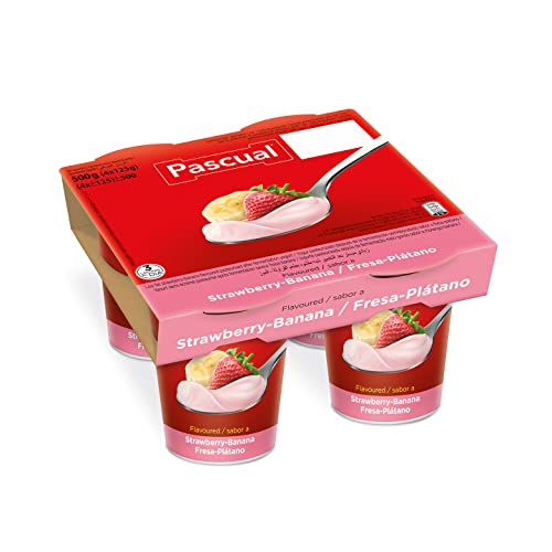 Yogur Pascual cremoso de la mejor calidad sabor Fresa y Plátano. Formato 4 x 125 g
