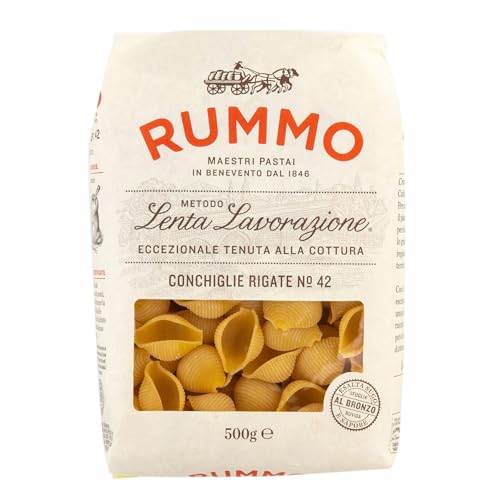 Rummo Ridged Conchiglie Rigate Pasta No.42 - Ridged Italian Pasta Shells Masterfully Crafted for Ultimate Sauce Absorption 500 g (Pack of 1)