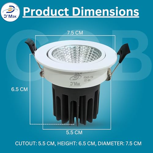 Image of D'Mak Moveble LED COB Light | Recessed LED Ceiling Light for Indoor Lighting | Warm White Color | Aluminium Body (5, 12 Watt)