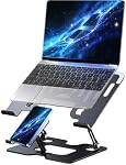 Ergonomique 2-in-1 Support de refroidissement pour ordinateur portable avec support de téléphone, Riser d'ordinateur portable, Support pour ordinateur portatif pour bureau pliable, Porte-notes pour ordinateur, convient à tous les ordinateurs portables jusqu'à 10-16'''