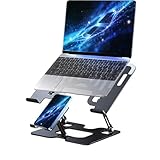 Ergonomic 2-in-1 Laptop Cooling Stand with Phone Holder, Portable Laptop Riser, Laptop Stand for Desk Foldable, Computer Notebook Stand Holder, Fits All Laptops up to 10-16''