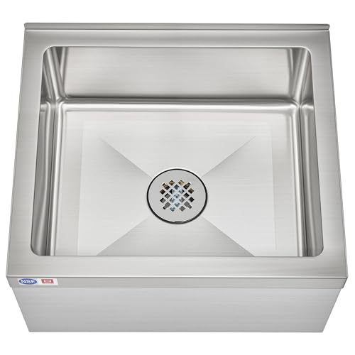 Image of WILPREP Commercial Mop Sink, 19x16x8 Inch 304 Stainless Steel Utility Sink with Strainer & X-Shaped Floor Guides for Kitchen Laundry Garage Pet Salon