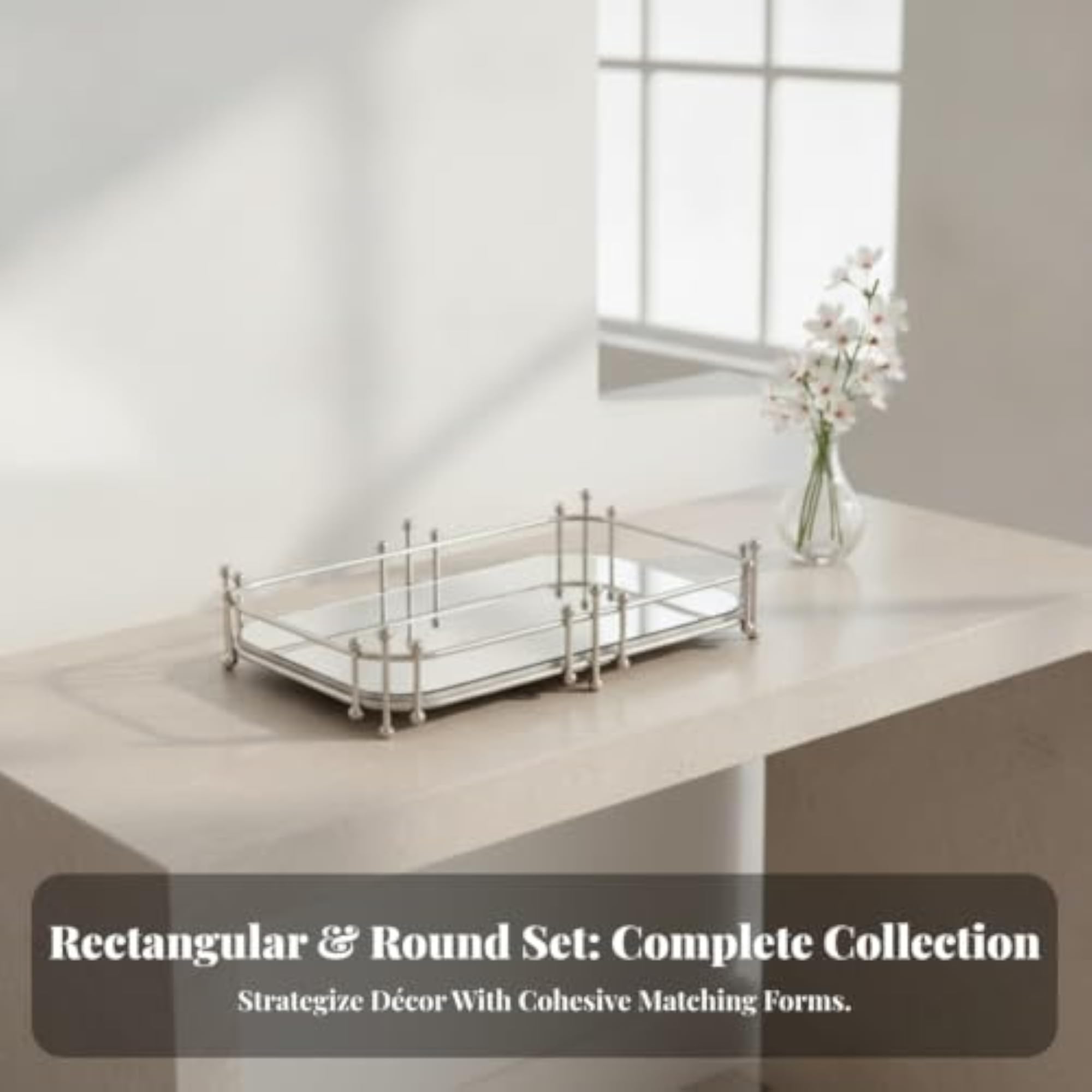 Elegant Mirrored Tray, Polished Vanity Decor