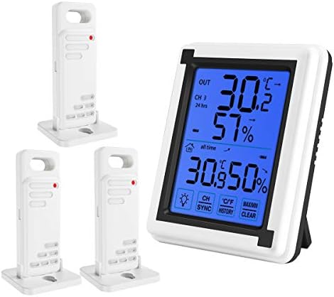 ORIA Digital Thermometer Hygrometer with Touch Screen Backlit, Indoor Outdoor Humidity Temperature Meter Monitor with 3 Wireless Sensors, °C/°F, 10s Auto Refresh for Home, Greenhouse