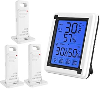 ORIA Digital Thermometer Hygrometer with Touch Screen Backlit, Indoor Outdoor Humidity Temperature Meter Monitor with 3 Wireless Sensors, °C/°F, 10s Auto Refresh for Home, Greenhouse