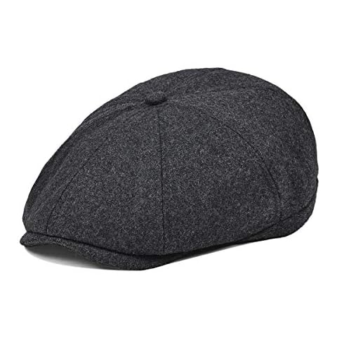 VOBOOM Men Wool Blend Newsboy Cap 8 Panel Hat Tweed Cap Herringbone Cabbie Flat Cap (Grey) Cover
