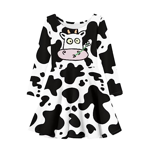 Knee Length Regular Fit Loose Fairy Dance Flared Dress for Girls Custom Pattern Girls Dress Long Sleeve Round Neck