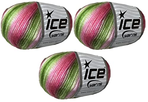 Ice Yarn Picasso (3 Pack) Light Shinny Yarn Knitting Yarn Crochet Yarn For Diy Hand Knitting 44% Acrylic, 56% Polyester (3X1.76 Oz),(3X125 Yds) (Jungle-Green And Pink Shades) #TOP5