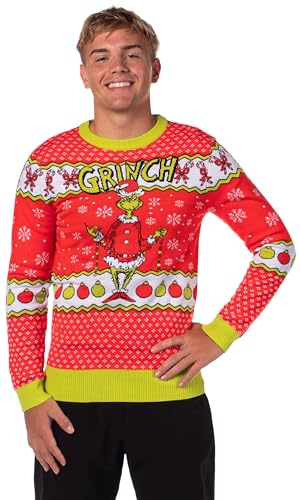 Dr Seuss Grinch Men's Snowflakes Fair Isle Ugly Christmas Sweater4