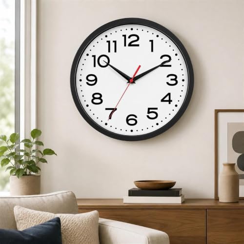 Image of Roymnie 14 Inch Wall Clock, Battery Operated Silent Non Ticking Black | analog wall clock; bold numerals for easy reading; silent non-ticking; 1 AA battery (not included); for classroom