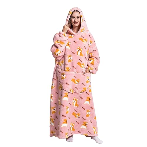 Oversized Blanket Hoodie, Adult Women Sherpa Fleece Wearable Blanket Warm and Cozy Giant Hooded Blanket Fluffy Sweatshirt for Women and Men