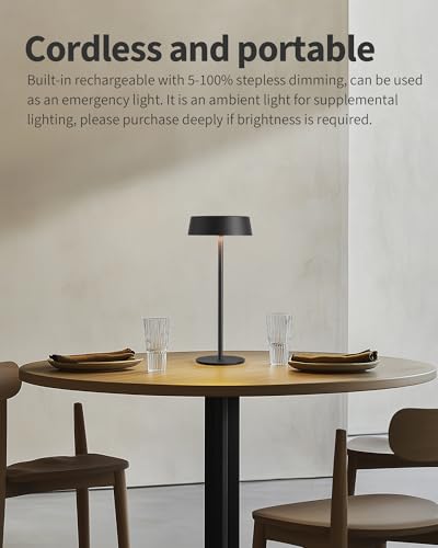 NEWSEE Contemporary Cordless Table Lamp Set of 2, Waterproof, Rechargeable 5000mAh Battery-Powered, Dimming Night Light for Bedroom, Dining Room, Bar, and Outdoor Use (Black) - Image 3