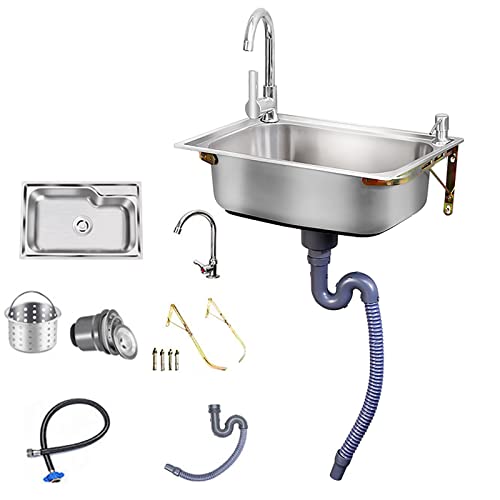 Fregadero de pared con cesta coladora, ideal para lavandería, garaje, camping, patio trasero, fregadero comercial duradero (tamaño: 68 x 44 cm)