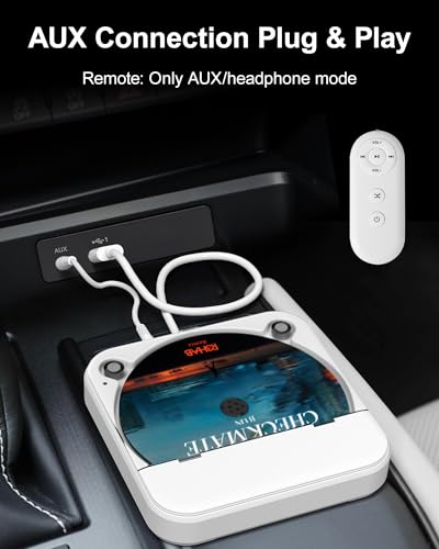 ENVYCLOUD Portable Car CD Player with USB/AUX Port,External CD Player Compatible with Car Radio Stereo, Laptop, TV, Computer,Universal for Vehicle with Adapter, White — view 6