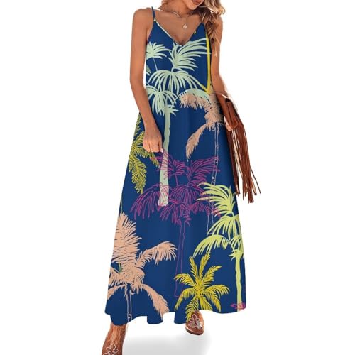 Robe longue été sans manches style cocotier de couleur pour femme