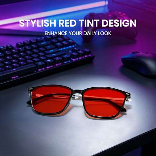 Image of Cyxus Red Tinted Gaming Glasses, High-Brightness Screen Blue Light Blocker, Reinforced TR90 Eyewear for Ultra-Bright Monitors, Outdoor LED Displays