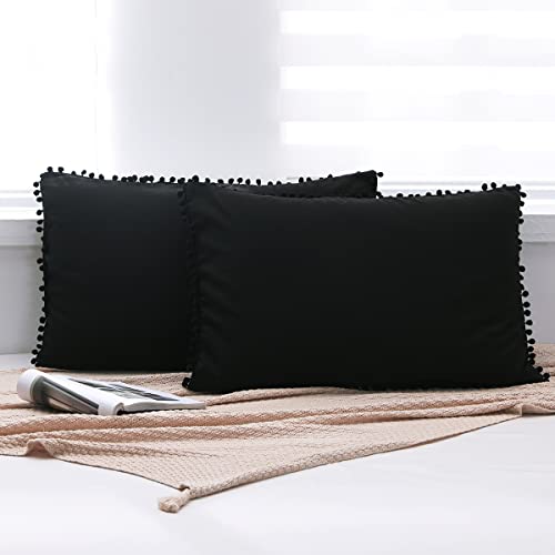 8Hmoon Soft Pillow Shams Set Of 2 Boho Tassel Ball Trimmed Microfiber Pillowcases Cute Breathable Queen Bed Pillowshams Envelope Design, 20X30 Inch #TOP3