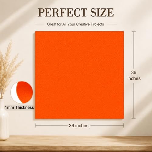 Image of Orange Large Felt Fabric 36 inch x 36 inch (1 Square Yard), 1mm Stiff Felt Sheet, Nonwoven Fabric for Crafts, DIY Projects, Art, Sewing, Lining & Decorations