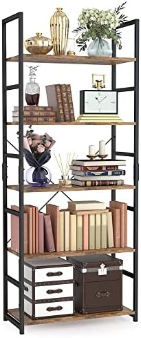 NUMENN 5 Tier Bookshelf, Tall Bookcase Shelf Storage Organizer, Modern Book Shelf for Bedroom, Living Room and Home Office, Vintage