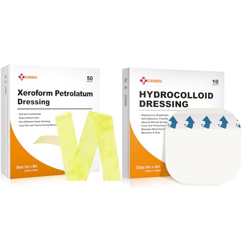 Carbou Medical Apósito de Petrolato Xeroform 1"x8" (Paquete de 50) + Apósito Hidrocoloide para Heridas 4"x4" (Paquete de 20) miniatura 1