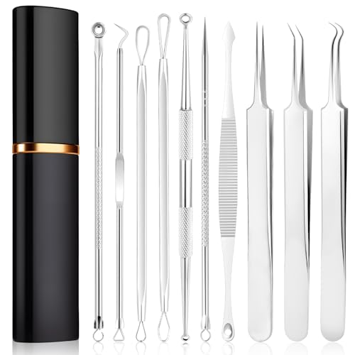 LOPHE Extracteur Points Noirs Professionnel - Kit 10-en-1 Tire Comedon pour Retire Comédons, les Boutons et les Pustules - Kit Extracteur en Acier Inoxydable...
