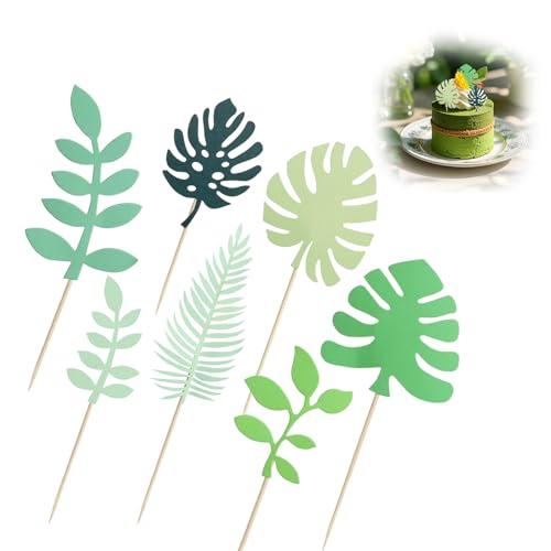 CXNXFD Vaiana 7 piezas de decoración para tartas, hojas tropicales, verde, decoración de pastel de cumpleaños, selva, decoración para tartas, Vaiana para baby shower, cena familiar, fiesta de