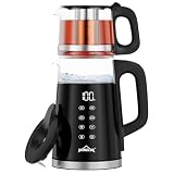Glas Wasserkocher 1.7L + 1L, 2200W Teekocher Teekannen mit Warmhaltefunktion und Teetrichter, Wasserkessel mit 360° Basis, BPA frei, Trockengehschutz, Auto-Off, Edelstahl Mit Wärmespeicherfunktion