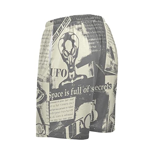 Men Newspaper About Ufos Pajama Shorts Lounge Sleep Shorts Pajama Bottom Sleepwear Shorts with Drawstring and Pockets,S4