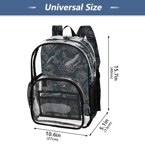 Clear Backpack for Women Gold Floral Leaves Flowers Black Kids Girls Backpack Boys Plastic See through Bookbag4