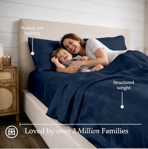 Image of Threadmill 100% Cotton Sheets for Full Size Bed - 600 Thread Count Full Bed Sheets Set with 16 inch Deep Pocket - Jacquard Sateen Weave 4-Piece Bedding Set with Cooling Effect, Folkstone Blue