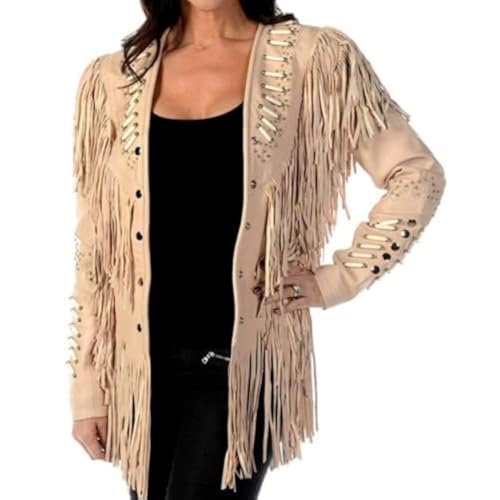 Women Traditional Western Cowlady 100% Genuine Cowhide Leather Jacket | Native American coat with Fringed