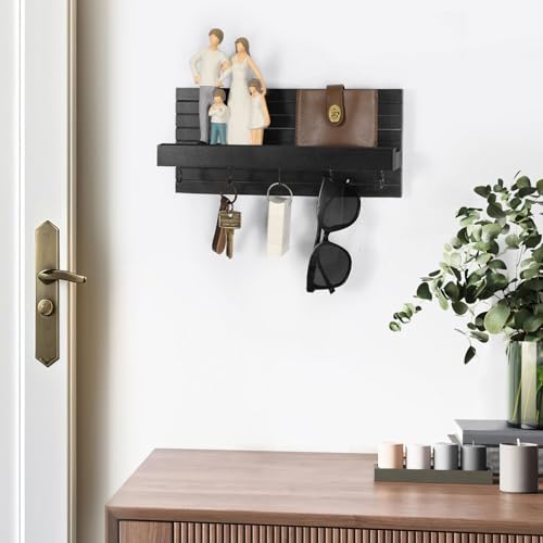 Decorative Key Holder for Wall with Shelf, Entryway Shelf with Hooks Holds Leashes, Jackets and Glasses – Sturdy Wood Keyholder Entrance Hanger with Mounting Hardware (Black) - Image 6