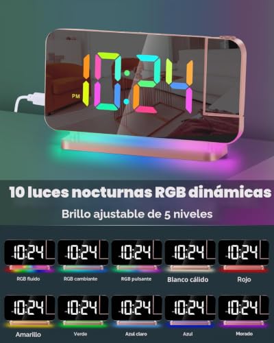 Reloj proyector de techo SZELAM con puerto USB C para cargar el móvil en la cama 5