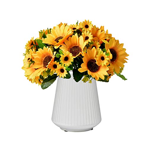 N/ A Artificial Silk Sunflower with Ceramic Vase for Home, Kitchen or Office