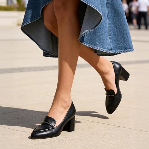 Image of Eldof Women's Pumps Block Heel Round Toe Slip On Chunky Loafer Heel Dress Shoes Pumps for Women 2.5 Inches